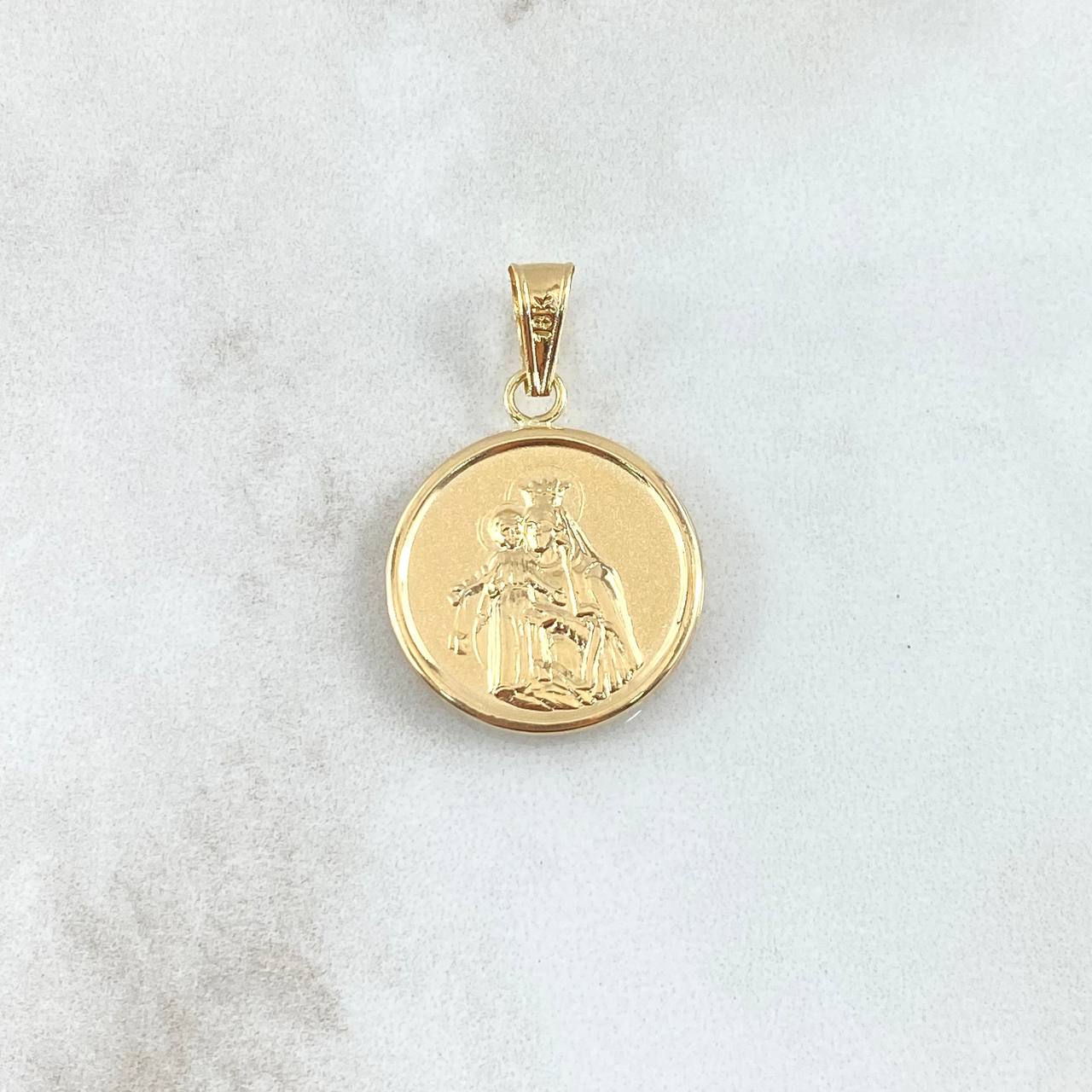 Dije Sagrado Corazón De Jesus - Virgen del Carmen 2.2gr / 3cm / Circulo Mate Troquelado Oro Amarillo 18K