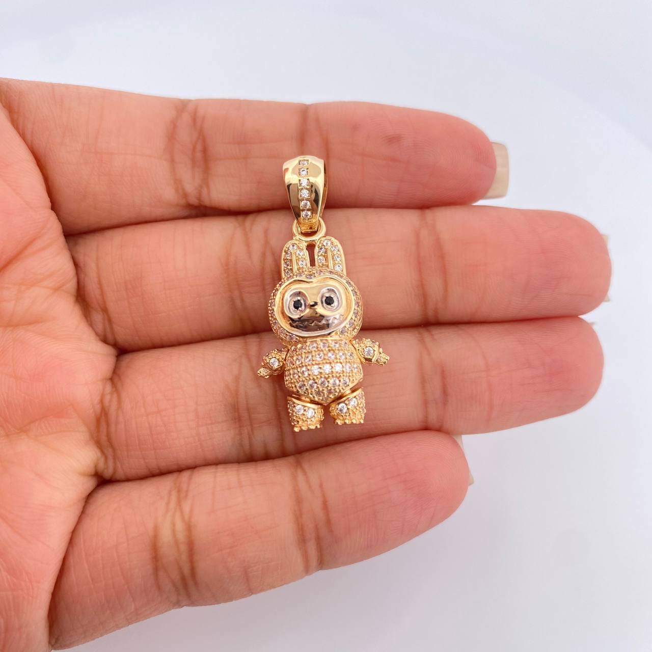 Dije Conejo Sonriente 6.15gr / 3.5cm / Dos Oros Amarillo Blanco 18K %
