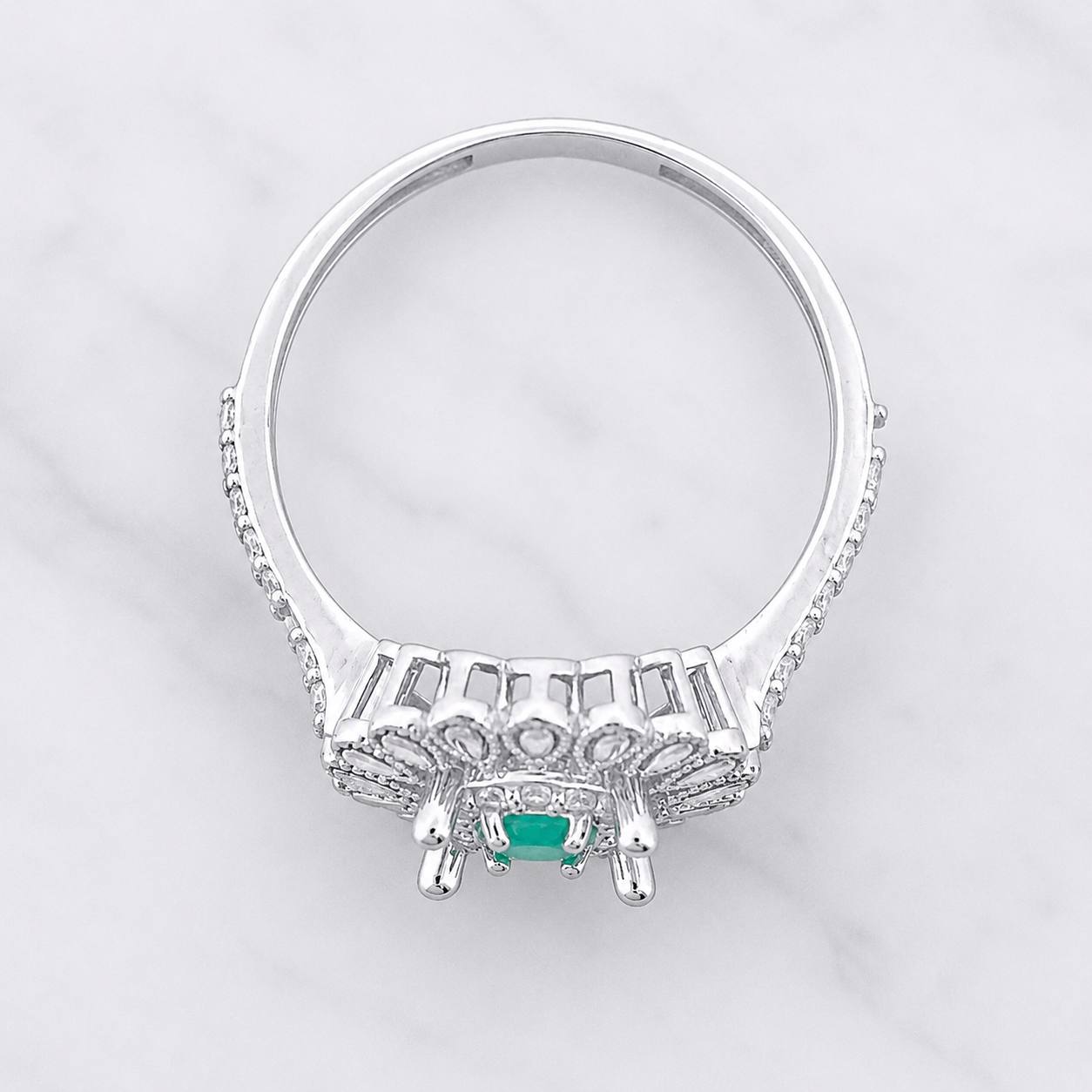 Anillo Flor Esmeralda 10pts 1.85g / T7 Plata 925