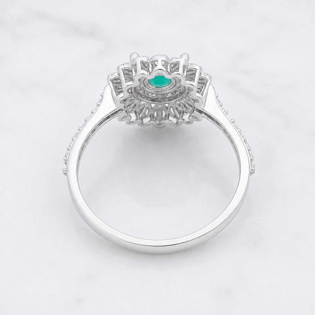 Anillo Flor Esmeralda 10pts 1.85g / T7 Plata 925