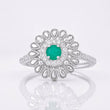 Anillo Flor Esmeralda 10pts 1.85g / T7 Plata 925