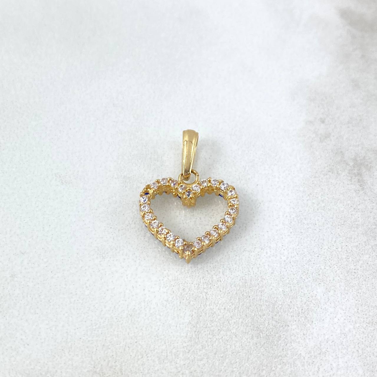 Dije Corazón Doble Faz 1.4gr / 2cm / Circones Blancos-Azules Oro Amarillo