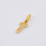 Dije Letra T Silueta 0.5gr / 1.5cm / Circones Blancos Oro Amarillo 18K