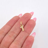 Dije Letra T Silueta 0.5gr / 1.5cm / Circones Blancos Oro Amarillo 18K