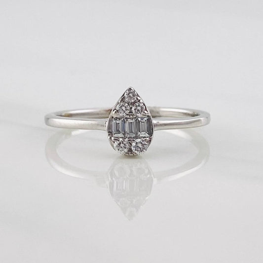 Anillo Gota Diamantes 0.17pts 1.8g / T6 3/4 Oro Blanco 18K