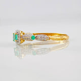 Anillo Halo Cuadrado Esmeraldas 0.18pts Diamantes 20pts 1.65g / T6 1/2 Dos Oros Amarillo Blanco 18K