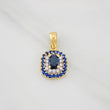 Dije Halo Tupido Zafiros 0.24pts Diamantes 0.12pts 1.75g / 2cm Dos Oros Amarillo Blanco 18K