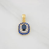 Dije Halo Tupido Zafiros 0.24pts Diamantes 0.12pts 1.75g / 2cm Dos Oros Amarillo Blanco 18K