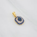 Dije Halo Tupido Zafiros 0.24pts Diamantes 0.12pts 1.75g / 2cm Dos Oros Amarillo Blanco 18K