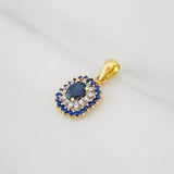 Dije Halo Tupido Zafiros 0.24pts Diamantes 0.12pts 1.75g / 2cm Dos Oros Amarillo Blanco 18K