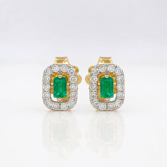 Topos Halo Cuadrado Esmeraldas 0.08pts Diamantes 0.14pts 1.05g / 4.17mm Oro Amarillo 18K