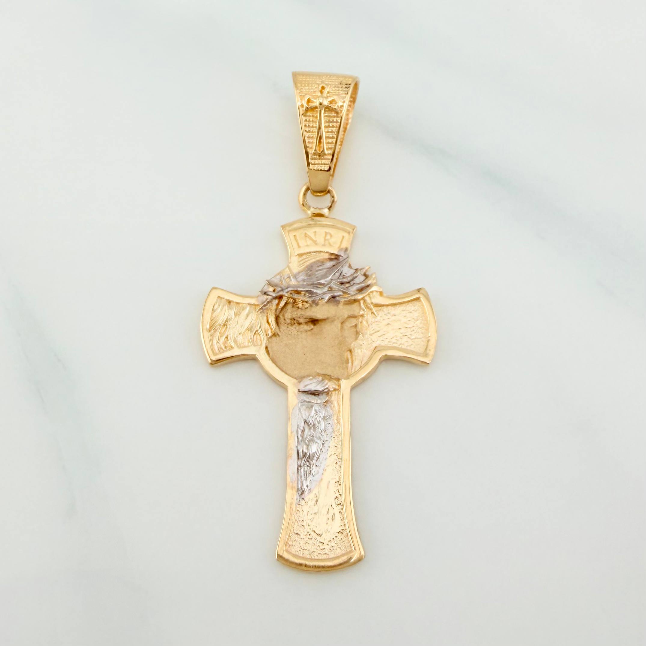 Dije Cruz Rostro Cristo 5.65 g / 4.5 cm Dos Oros Amarillo Blanco 18K