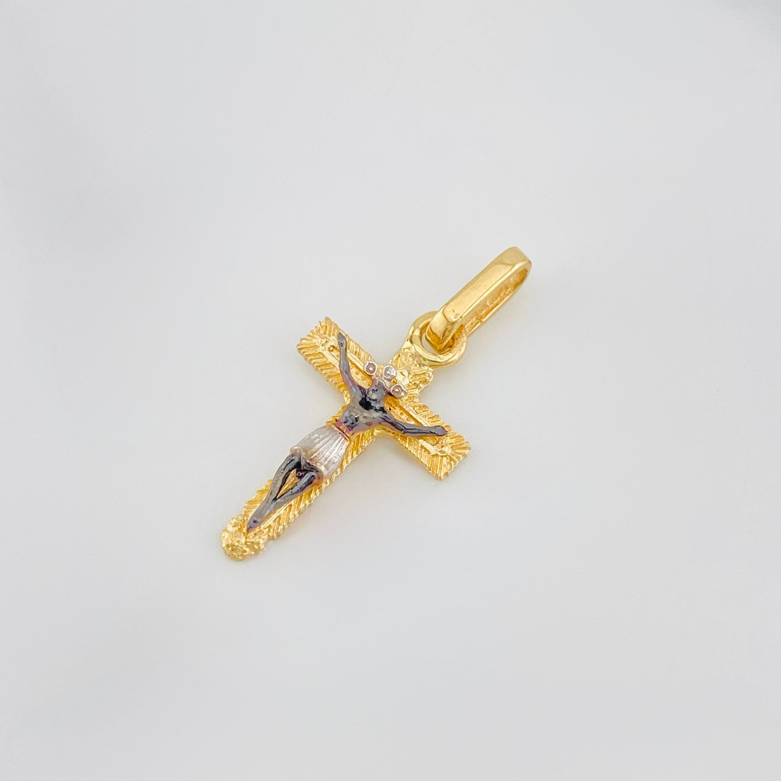 Dije Cruz Milagroso De Buga 0.95 g / 2.3 cm Tres Oros Amarillo Blanco Negro 18K