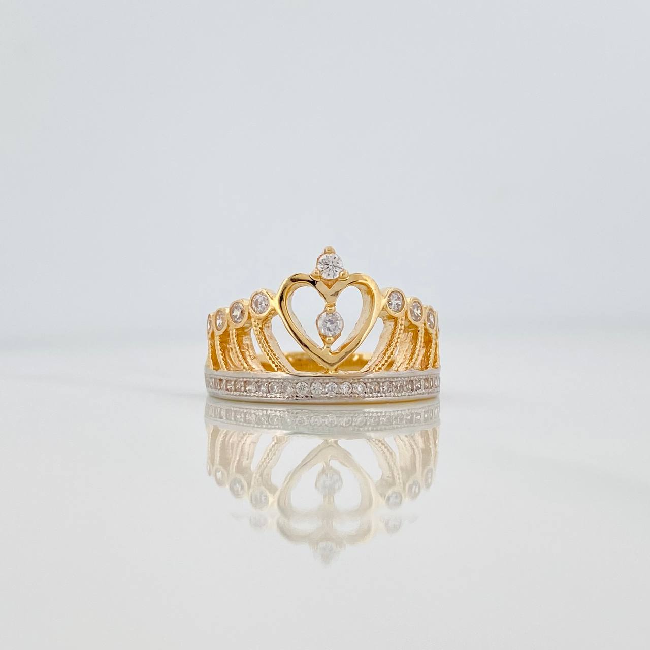 Anillo Corona Corazon 4.95 g / T6 3/4 Dos Oros Amarillo Blanco 18K