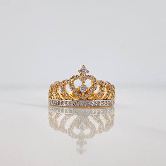 Anillo Corona Corazon 3.45 g / T6 3/4 Dos Oros Amarillo Blanco 18K