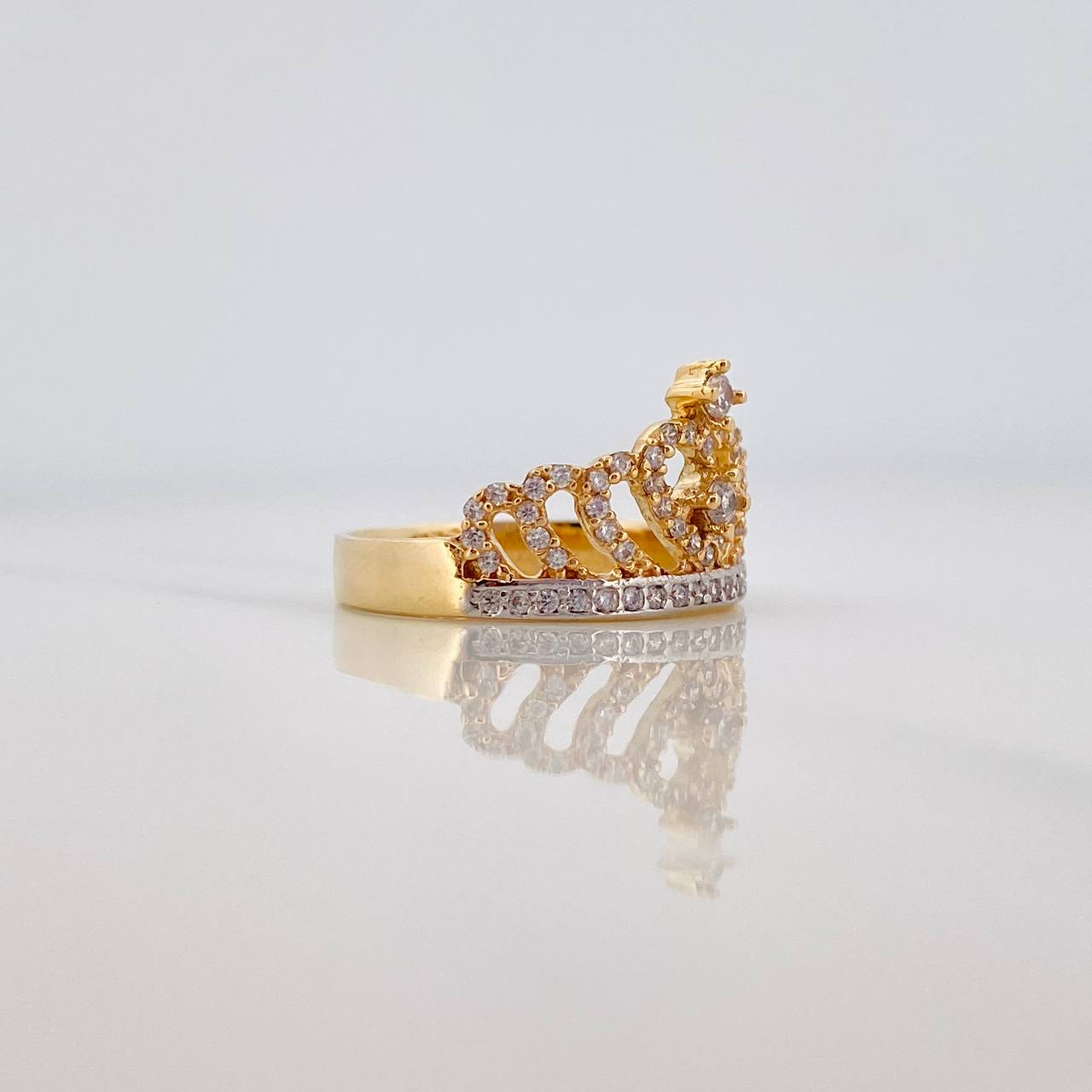 Anillo Corona Corazon 3.45 g / T6 3/4 Dos Oros Amarillo Blanco 18K