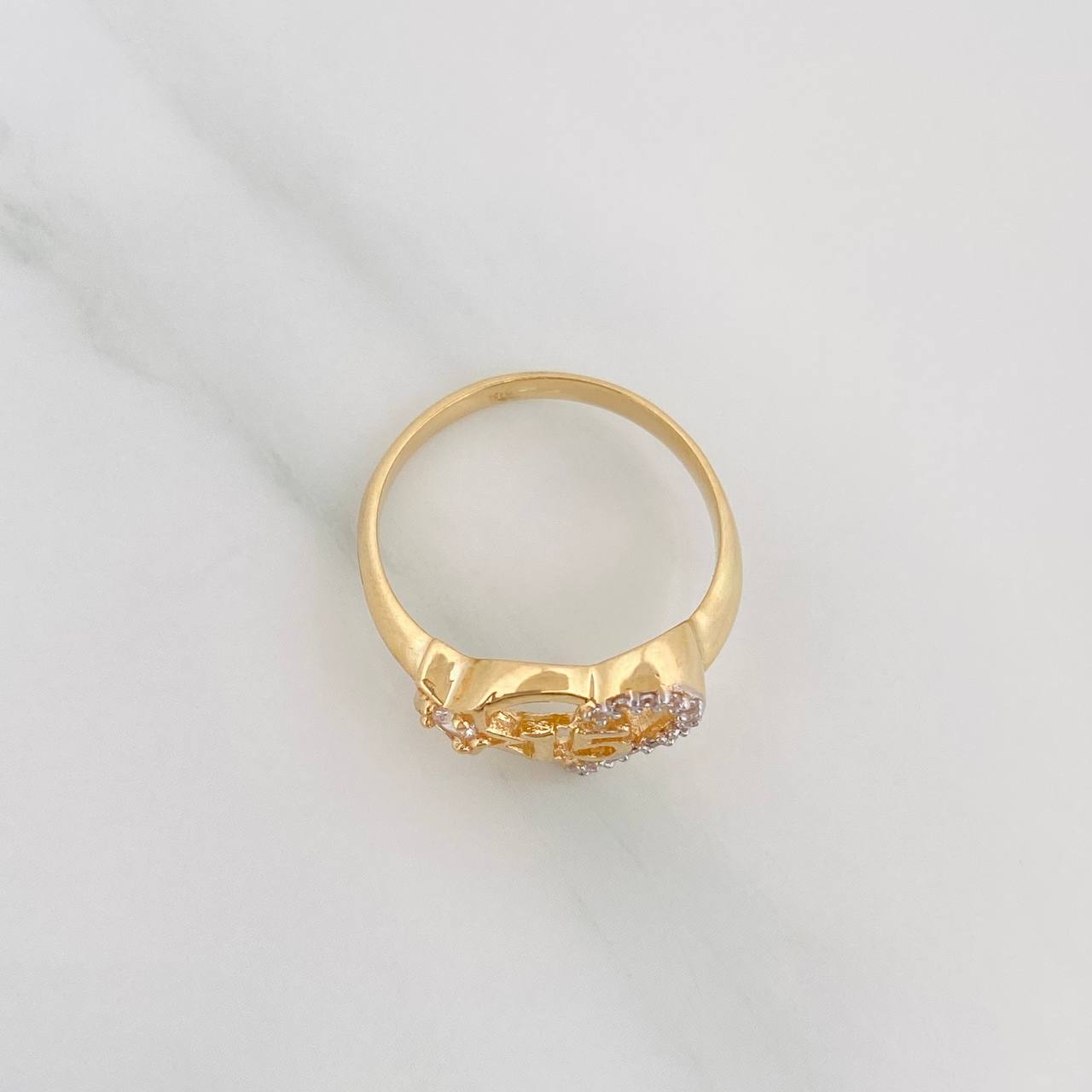 Anillo Corazon Y Estrella 15S 2.75 g / T6 Dos Oros Amarillo Blanco 18K