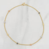 Tobillera Aro Seguido Bolas Diamantadas 1.75g / 25cm / 1.18mm Tres Oros 18K