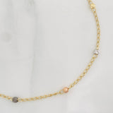 Tobillera Aro Seguido Bolas Diamantadas 1.75g / 25cm / 1.18mm Tres Oros 18K