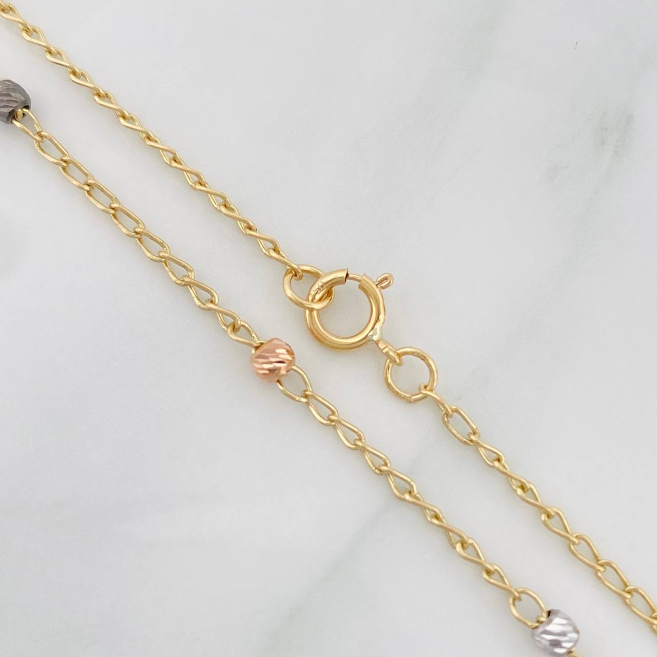Tobillera Aro Seguido Bolas Diamantadas 1.75g / 25cm / 1.18mm Tres Oros 18K