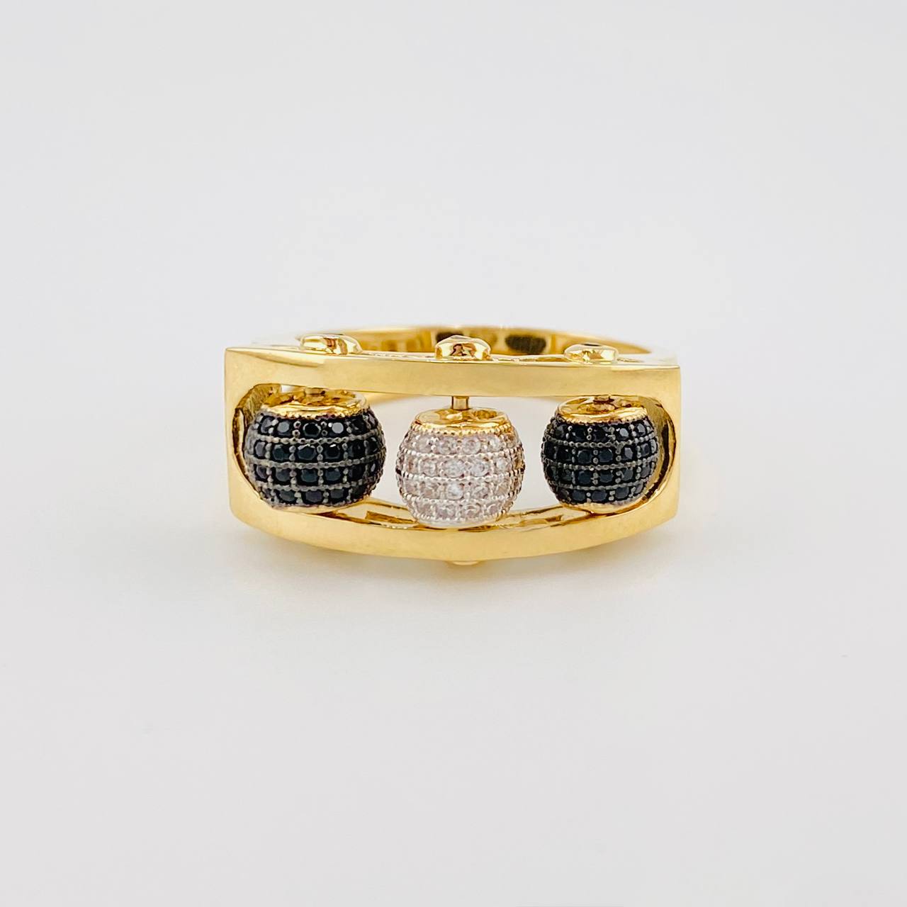 Anillo Bolas de Fuego 9.45g / T9 3/4 Dos Oros Amarillo Blanco 18K