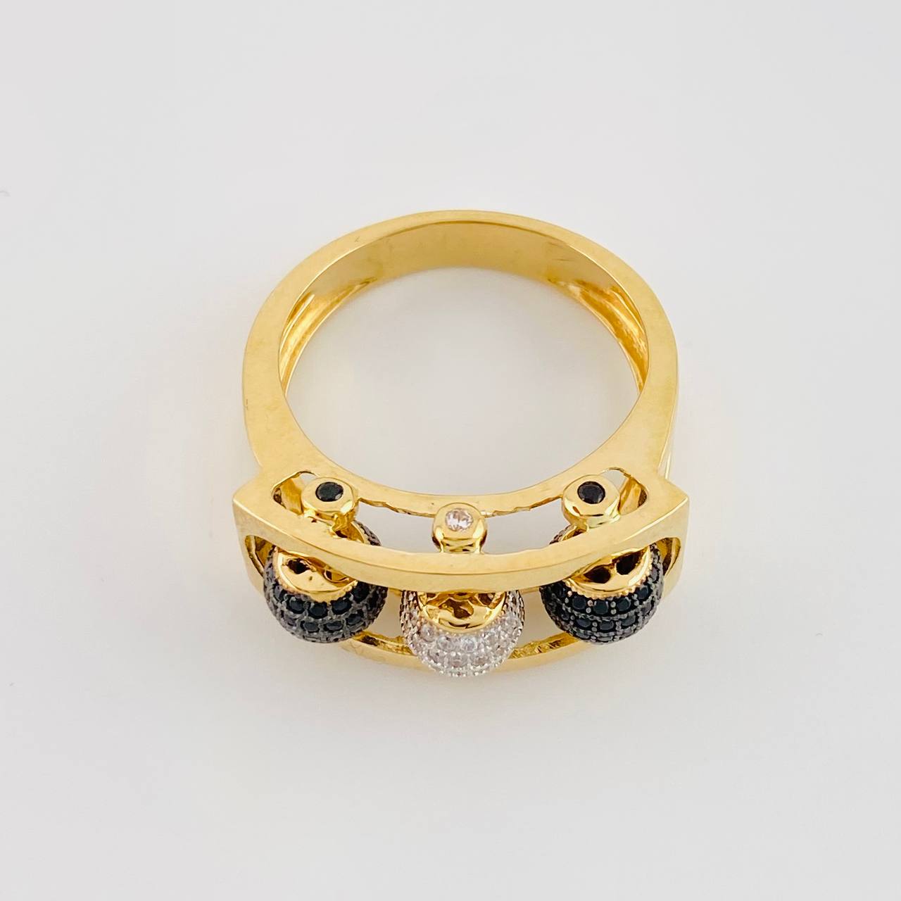 Anillo Bolas de Fuego 9.45g / T9 3/4 Dos Oros Amarillo Blanco 18K