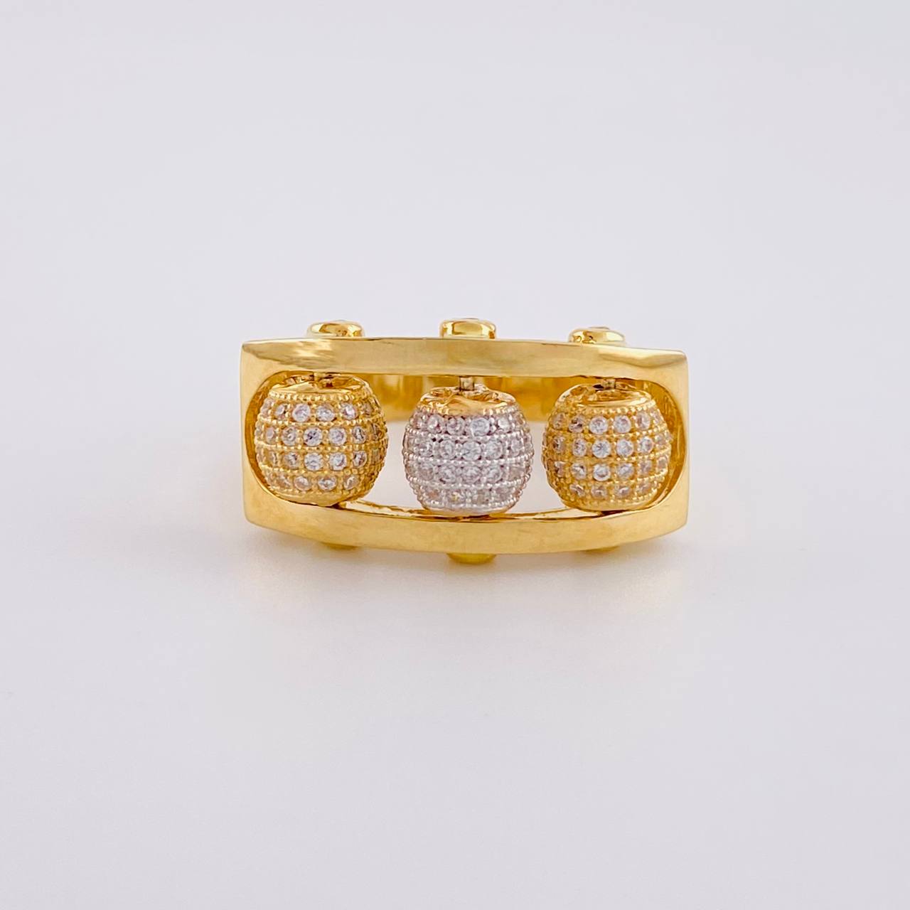 Anillo Bolas de Fuego 9.1g / T10 1/2 Dos Oros Amarillo Blanco 18K