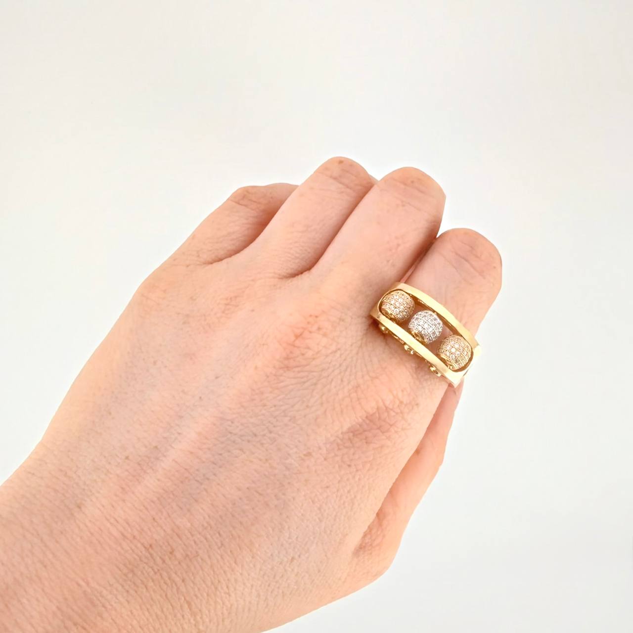 Anillo Bolas de Fuego 9.1g / T10 1/2 Dos Oros Amarillo Blanco 18K