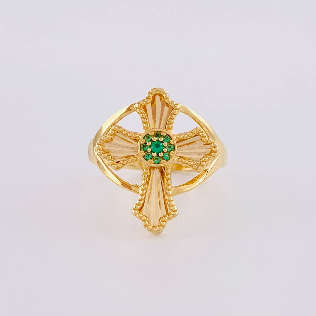 Anillo Cruz Bordeada Central 3.4g / T6 1/4 Oro Amarillo 18K