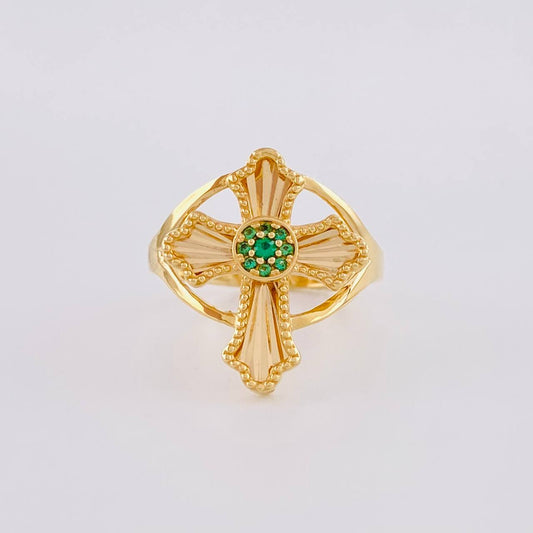 Anillo Cruz Bordeada Central 3.4g / T6 1/4 Oro Amarillo 18K