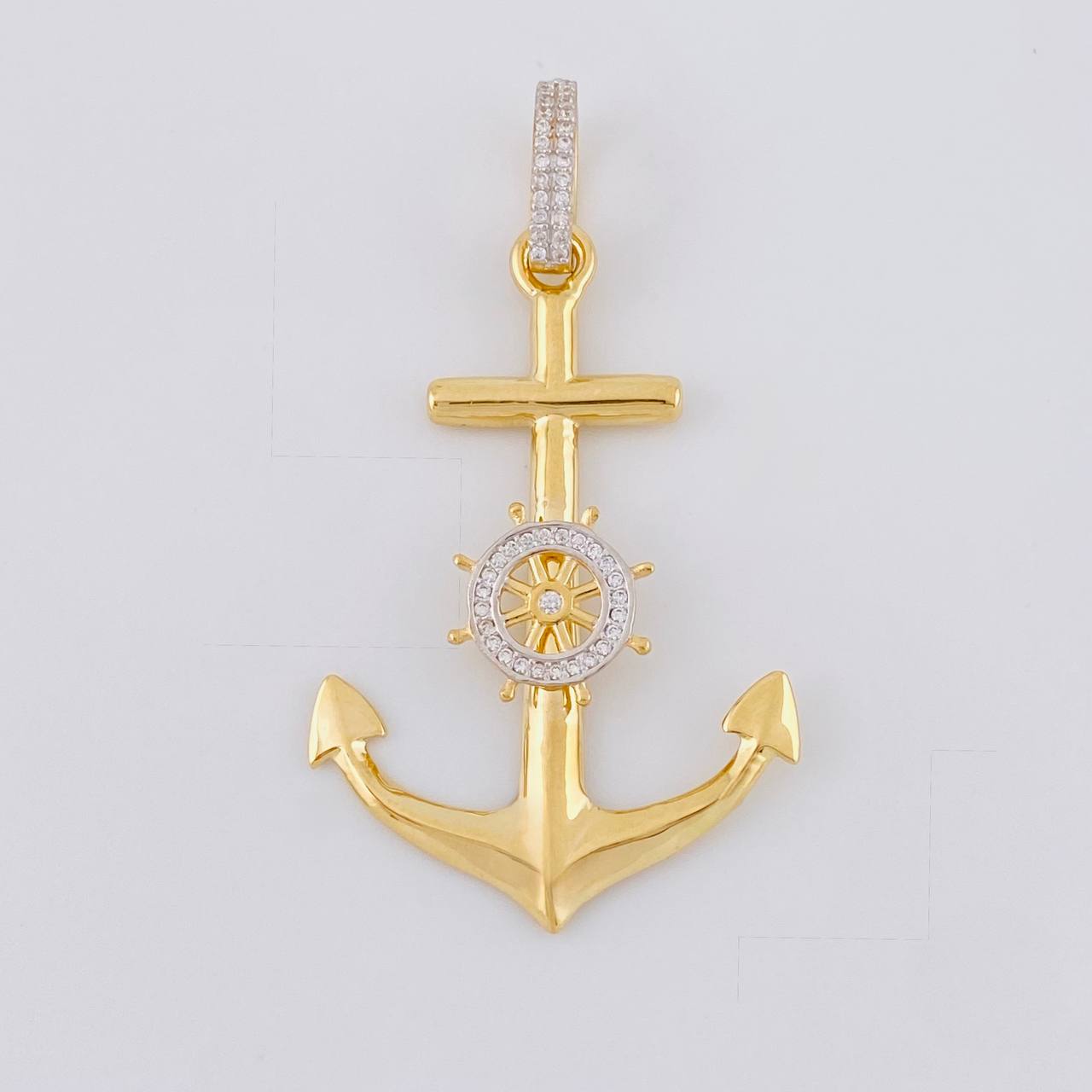 Dije Ancla Timón Móvil 4.75g / 5.7cm Dos Oros Amarillo Blanco 18K