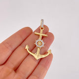 Dije Ancla Timón Móvil 4.75g / 5.7cm Dos Oros Amarillo Blanco 18K