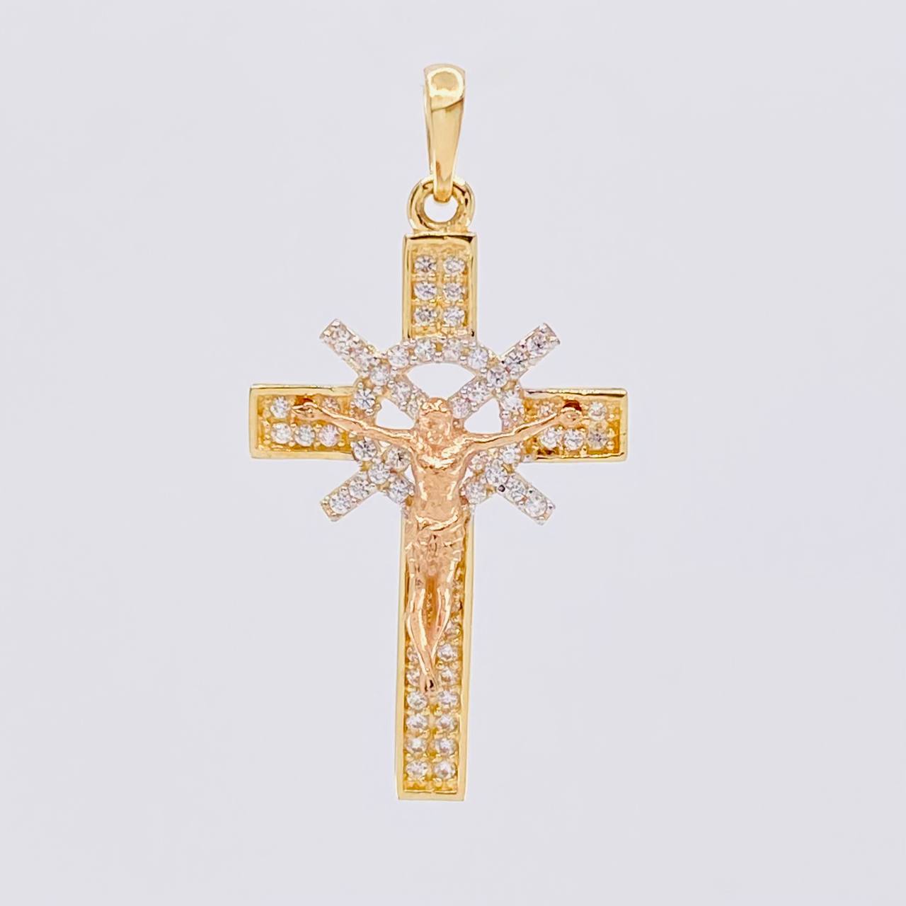 Dije Cruz Cristo 2.85g / 3.4cm Dos Oros Amarillo Rosa 18K