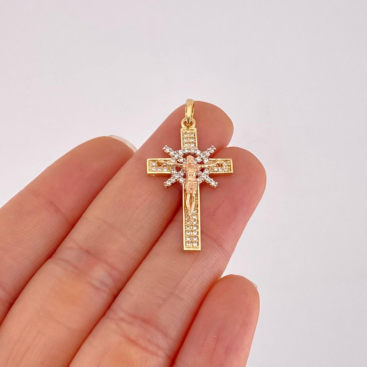 Dije Cruz Cristo 2.85g / 3.4cm Dos Oros Amarillo Rosa 18K