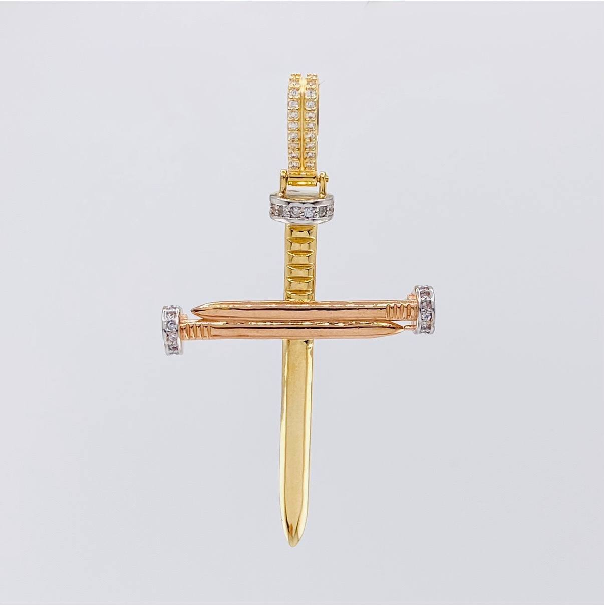 Dije Cruz Clavo 6.4g / 5.8cm Dos Oros Amarillo Rosa 18K