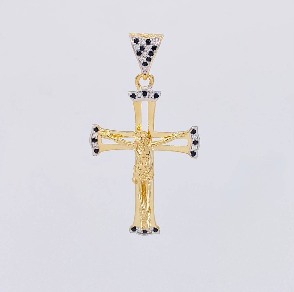 Dije Cruz Cristo 3.95g / 4.2cm Dos Oros Amarillo Blanco 18K