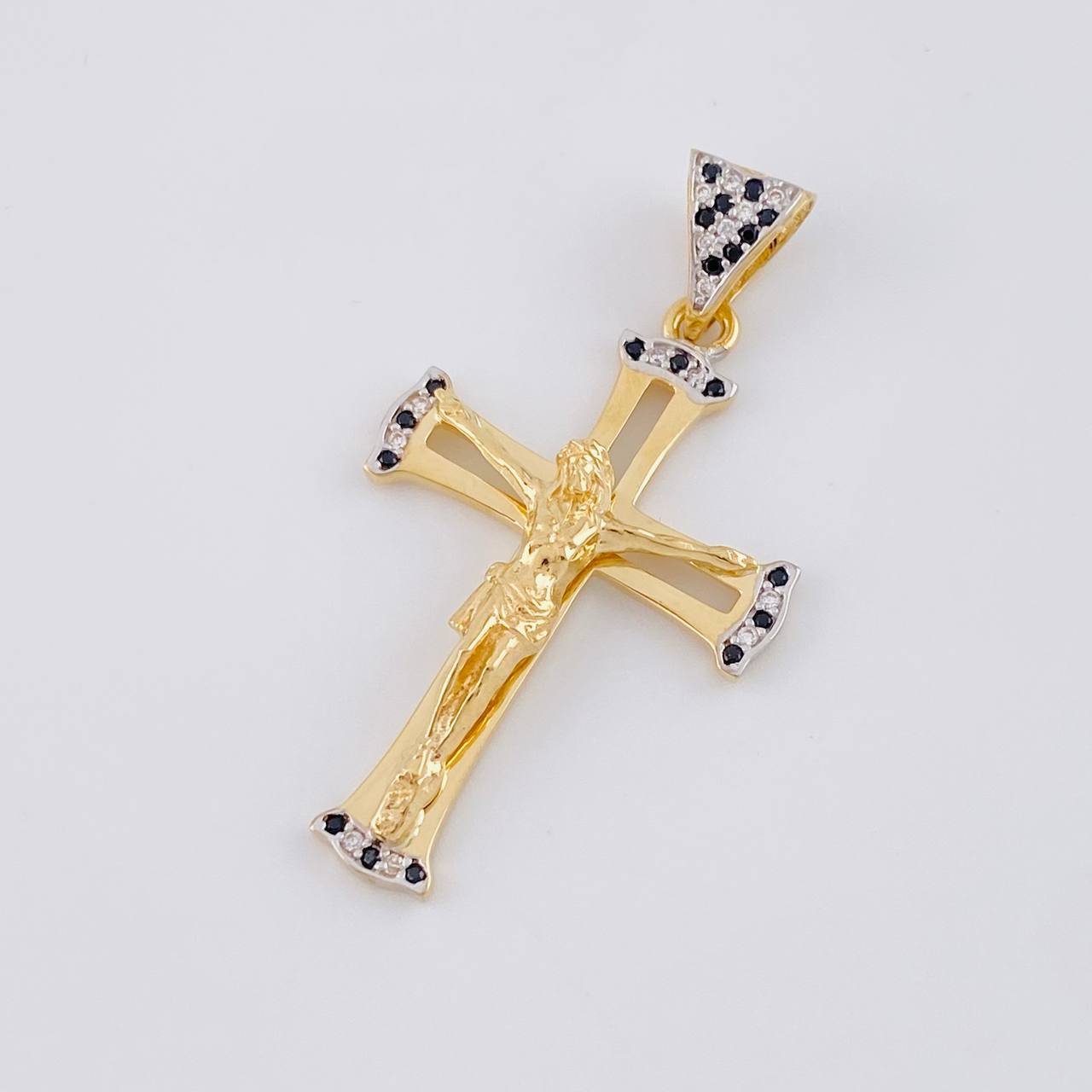 Dije Cruz Cristo 3.95g / 4.2cm Dos Oros Amarillo Blanco 18K