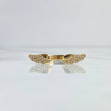 Anillo Abrazo 3.05gr / T7 1/2 / Alas Curvas Circones Blancos Oro Amarillo 18K *