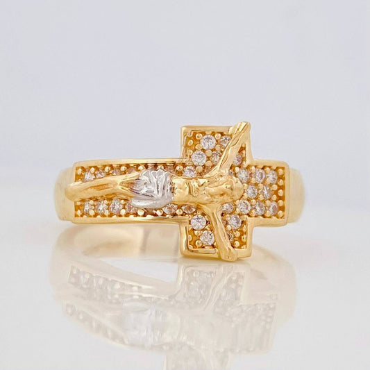 Anillo Cruz Cristo 5.2g / T8 1/4 Dos Oros Amarillo Blanco 18K