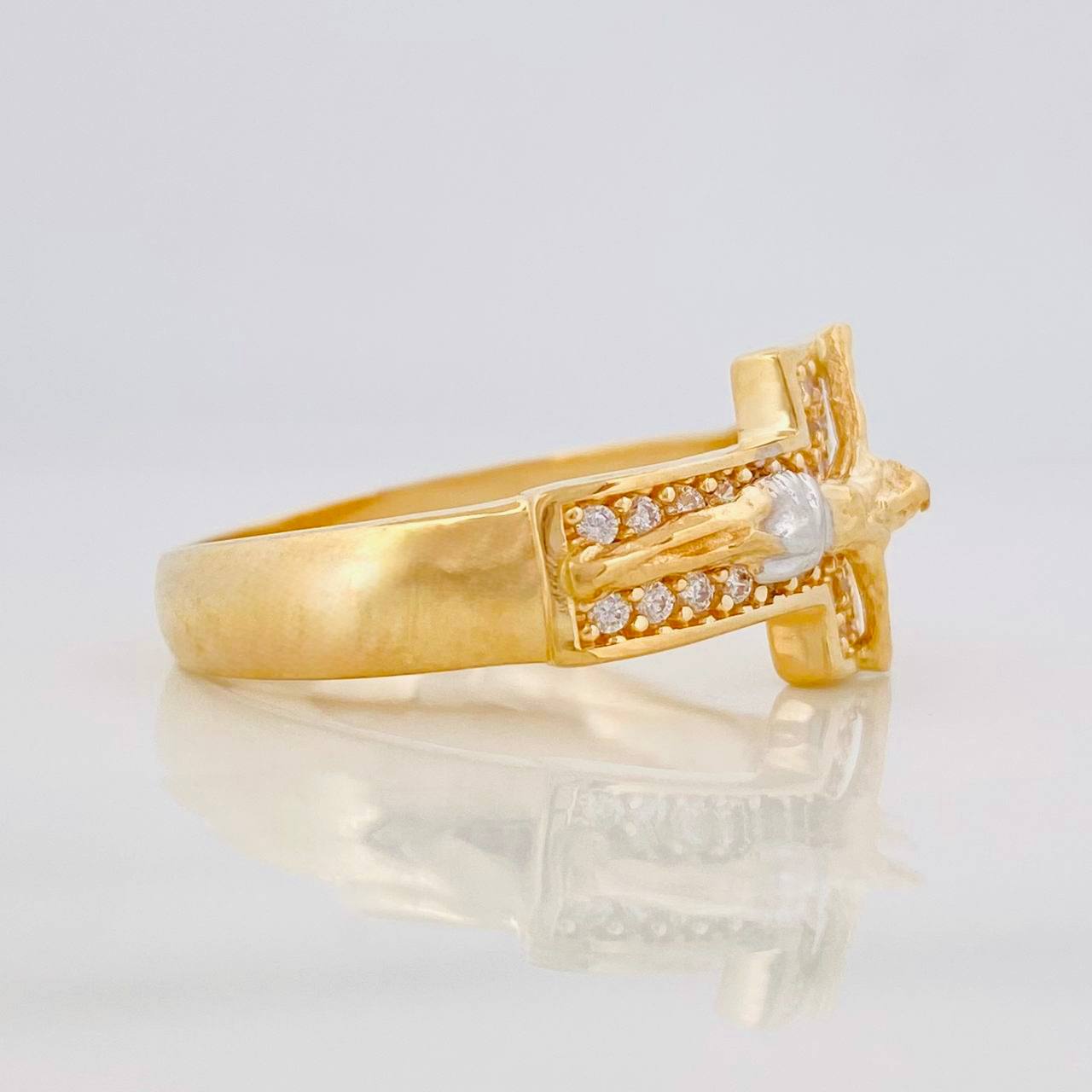 Anillo Cruz Cristo 5.2g / T8 1/4 Dos Oros Amarillo Blanco 18K