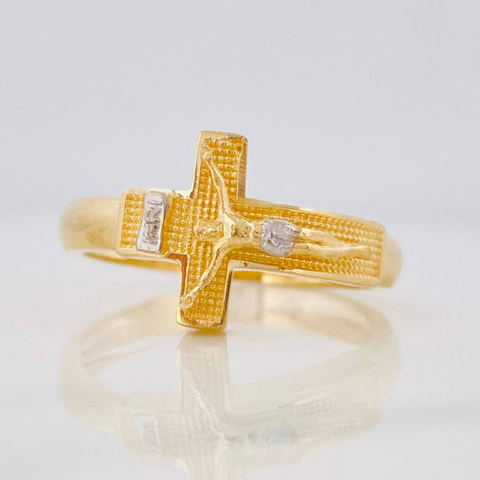 Anillo Cruz Cristo 4.7g / T10 Dos Oros Amarillo Blanco 18K