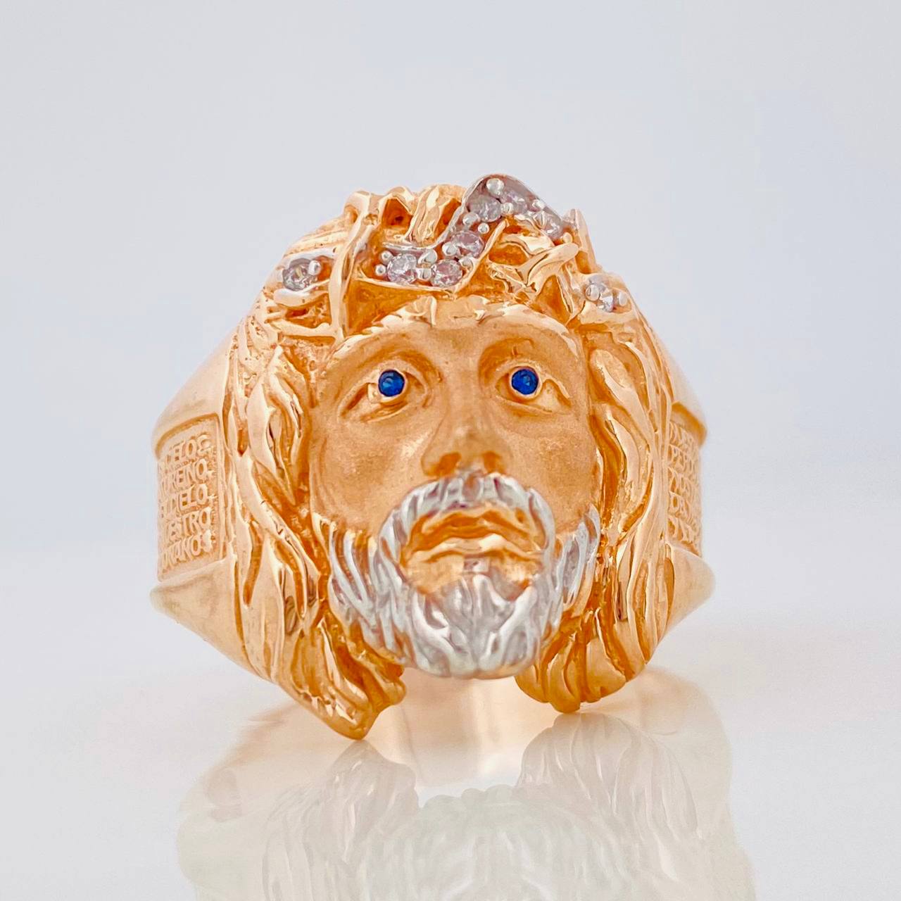 Anillo Rostro de Cristo 9.95g / T10 1/4 Dos Oros Blanco Rosa 18K