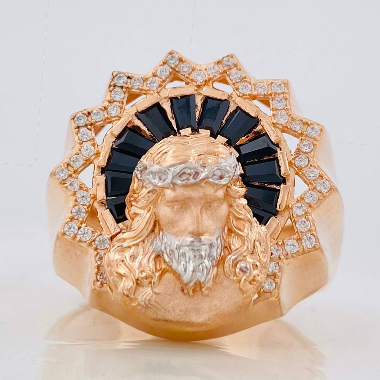 Anillo Rostro de Cristo 11.8g / T11 1/4 Dos Oros Blanco Rosa 18K