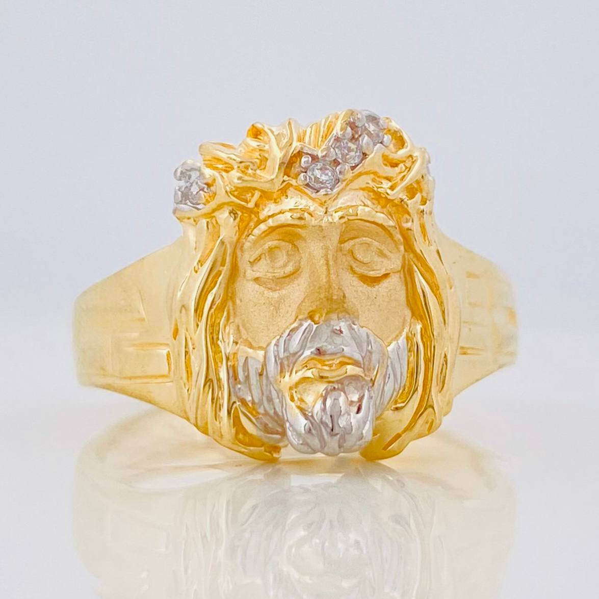 Anillo Rostro de Cristo 6.7g / T9 1/2 Dos Oros Amarillo Blanco 18K