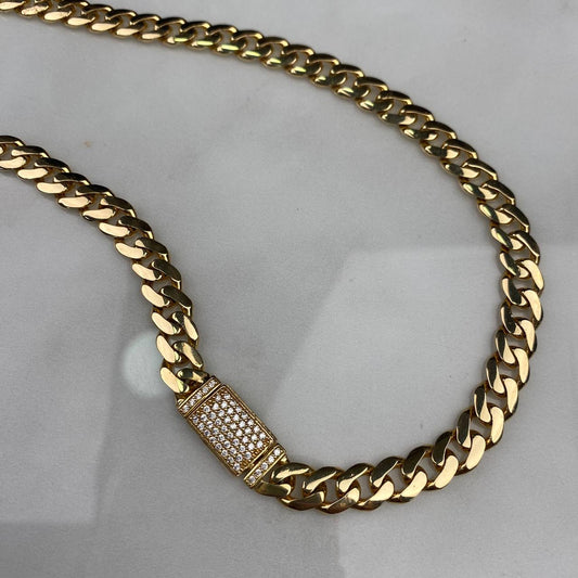 Cadena Cubana 48.25gr / 60cm / 7.9mm Circones Blancos Oro Amarillo Nac.Esp (Oferta)