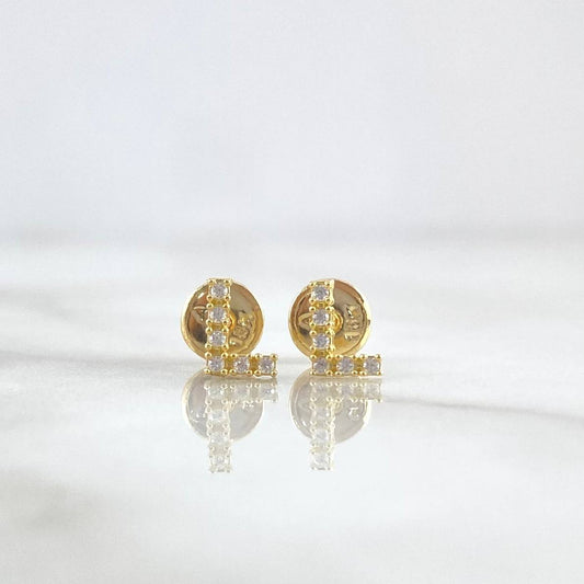 Topos Letra L 0.6gr / 6mm Circones Blancos Oro Amarillo 18K