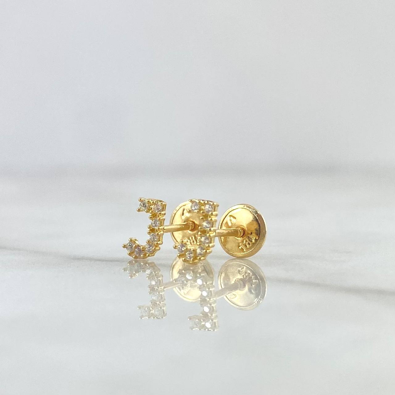 Topos Letra J 0.65gr / 6mm Circones Blancos Oro Amarillo 18K