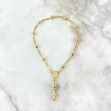 Tobillera Denario Virgen Milagrosa 4.2gr / 25.5cm / 5mm Bolas Lisas Oro Amarillo