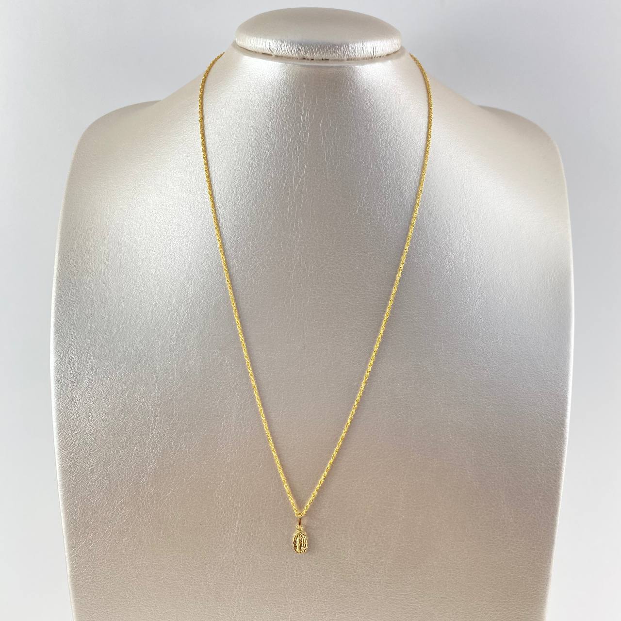 Cadena Lazo 1.15gr / 60cm + Dije Guadalupe 0.35gr / 1.5cm Silueta Oro Amarillo (Oferta)