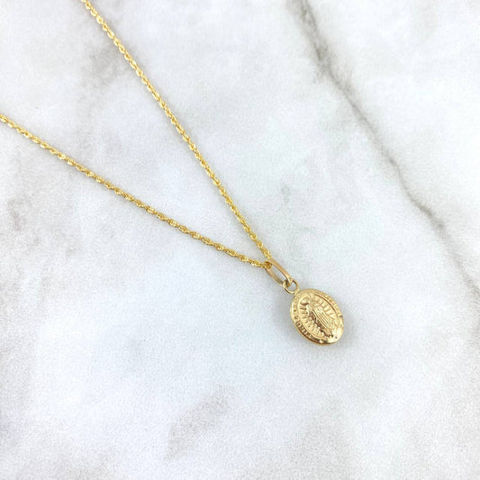 Cadena Lazo 0.85gr / 45cm + Dije Virgen Guadalupe 0.3gr / 1.4cm Oro Amarillo (Oferta)